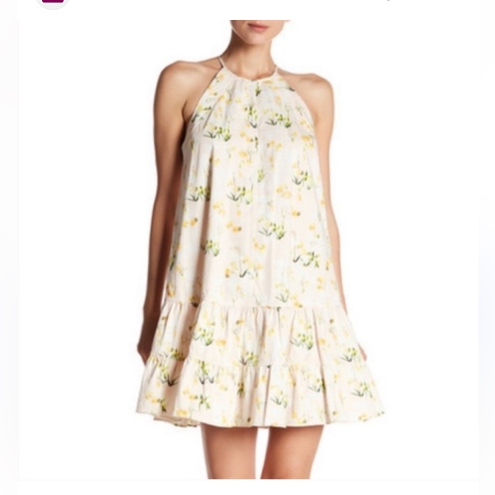 Rebecca Taylor Cream Floral Halter Ruffle Dress